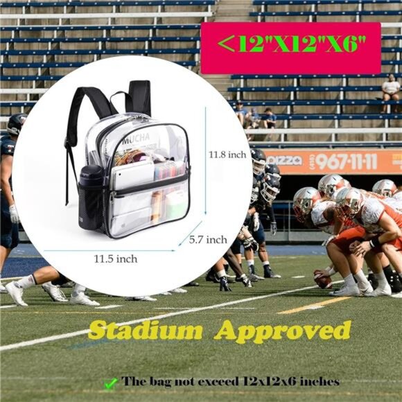 Clear Backpack for Stadium Events 12x6x12 Clear Stadium Backpacks for Women - Picture 2 of 7